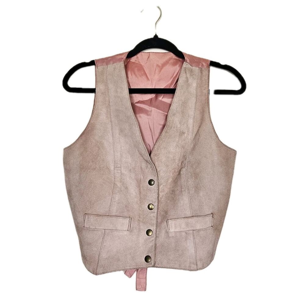 Vtg Pink Suede Vest Womens L Western Boho Adjustable Waistcoast Leather 90s Y2K